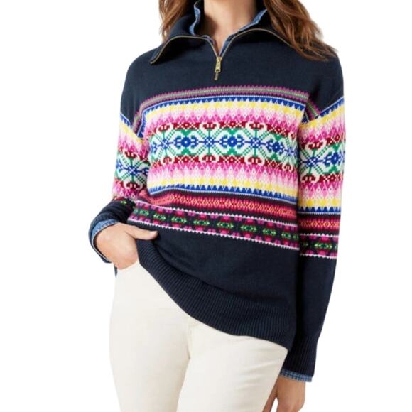 Talbots Womens 1/4 Zip Mockneck Multi Color Fair Isle Sweater Size M NWT - Picture 7 of 7